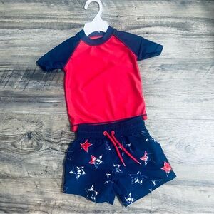 Tommy Bahama Red and Blue Rashguard Swim Set